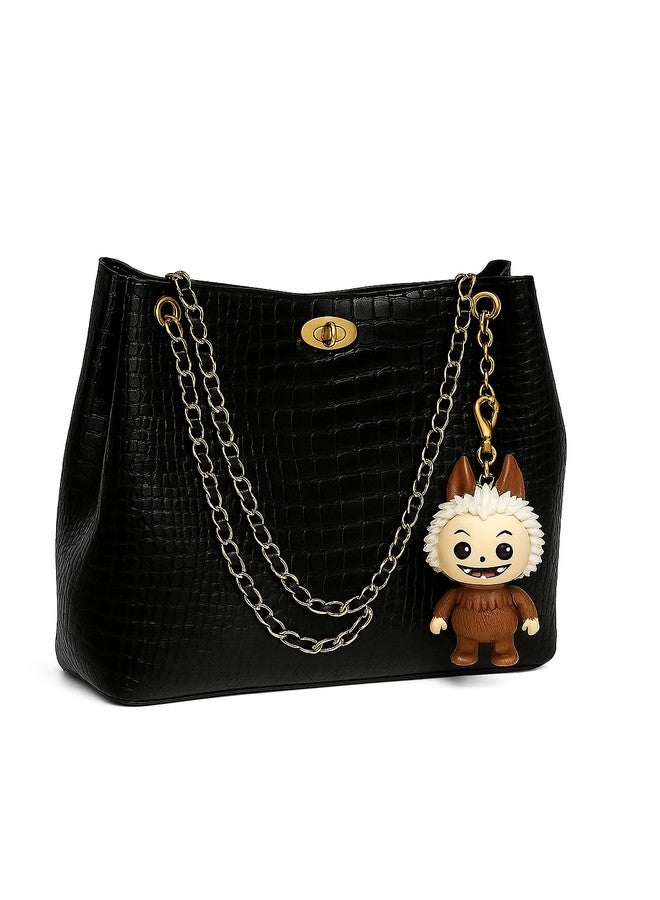 Fargo Leatherette Handbags For Women's Ladies Croco_ChainStrap (Black) - Image 1